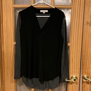 LOFT Black and Gray V-Neck Blouse